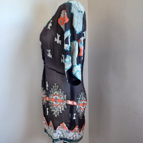 All Saints Tunic Silk Sequined Embellished Aztec Chariot Dress Womens 6 NEW - Picture 7 of 16